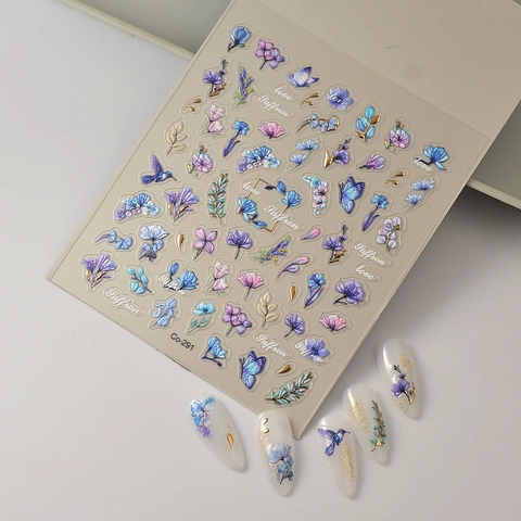 5D Relief Nail Art Stickers Embossed Flowers Butterfly Self Adhesive Manicure Decoration For Women DIY Beauty Elegant