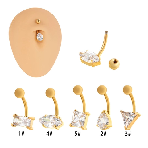 Stainless Steel Geometric Zirconia Belly Ring Navel Piercing Gold Silver Plated Body Jewelry Teardrop Marquise For Women