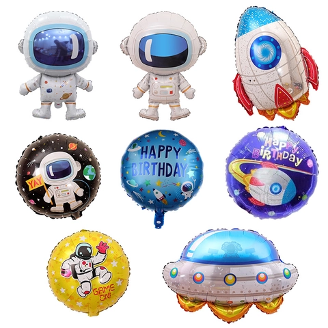 Space Theme Party Balloons Astronaut Rocket Spaceship Foil Latex For Boys Birthday Decoration Outer Space Galaxy