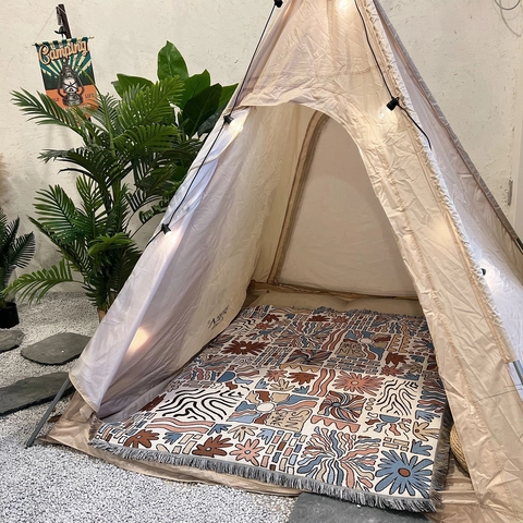 Bohemian Woven Blanket Throw Cotton Tassel Sofa Cover Multi Purpose Camping Picnic Ethnic Style Sun Pattern Decorative Shawl