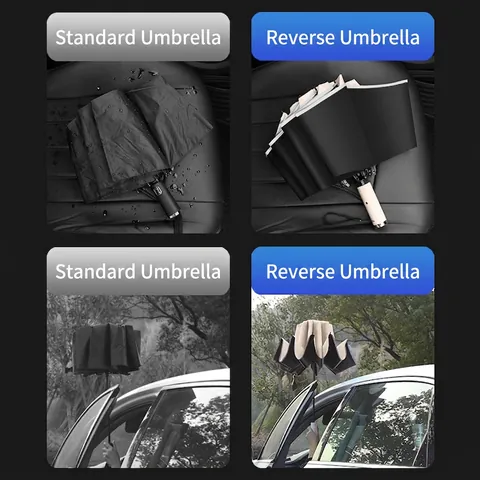 Paraguas Plegable Inverso Automático Con Mango LED Borde Reflectante Resistente Al Viento Protección UV Sol Lluvia