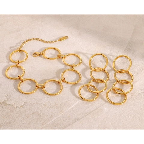Minimalist Geometric Interlocking Circle Bracelet Gold Plated Stainless Steel Round Ring Linked Jewelry For Women
