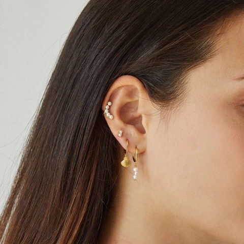 Orecchini Ear Cuff Con Süßwasserperle D'acqua Dolce Senza Foro Forma Ad Arco Ottone Placcato Oro 14K Moda Lusso Leggero Donna