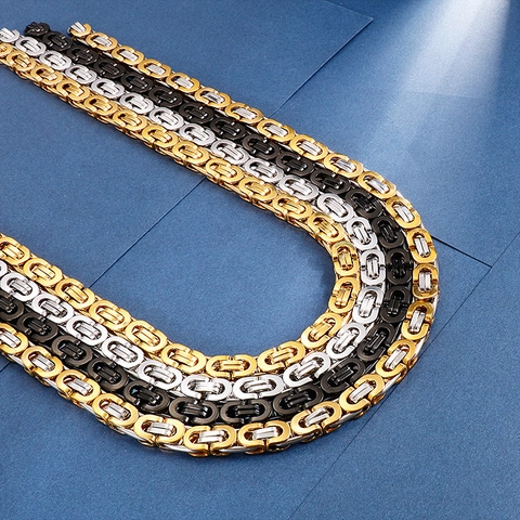 Collana Bracciale Con Catena A Maglia Bizantina Acciaio Inossidabile Punk Hip Hop Gioielli Gotici Da Uomo Finitura Lucida
