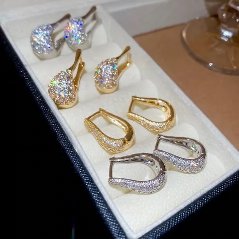 Orecchini A Cerchio A Forma Di U In Rame Con Perno In Argento Zircone Pavimentato Gioielli Eleganti Vintage Per Donne