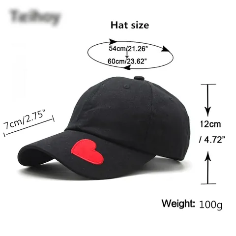 Baseball Cap Washed Cotton Heart Embroidery Adjustable Outdoor Sun Hat Sport Casual Fashion Breathable Hat For Men Women