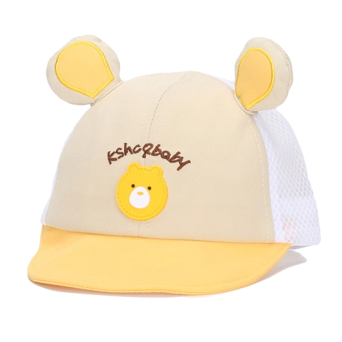 Baby Cartoon Bear Baseball Cap Polyester Mesh Breathable Sun Hat 3D Ears Short Brim Adjustable For Infants 6-12 Months