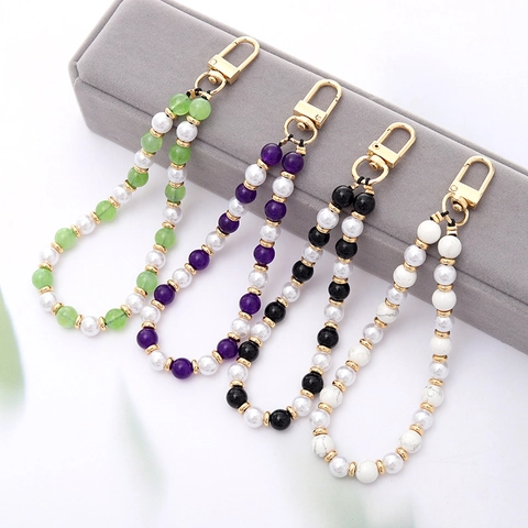 Handgemaakte Natuursteen Beaded Telefoonketting Lanyard Elegante Amethist Agaat Turkoois Kraal Sleutelhanger Voor Vrouwen Telefoon Decoratie