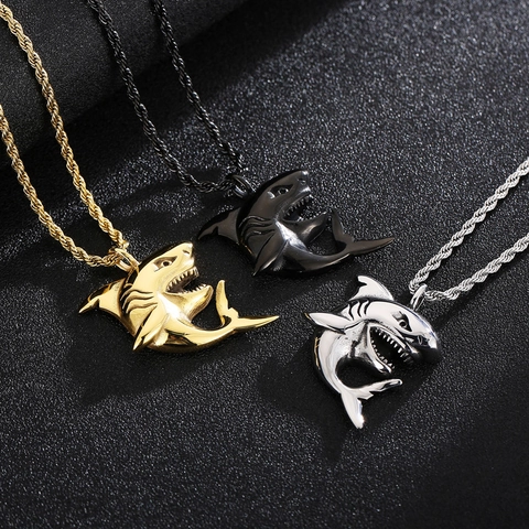 Collana Con Ciondolo Squalo In Acciaio Inossidabile Catena A Corda Gioielli Animali Hip Hop Per Uomini