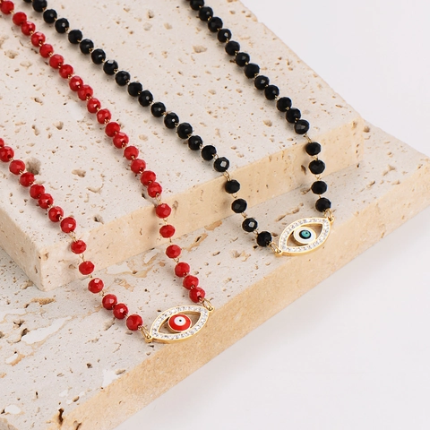 Evil Eye Anhänger Halskette Mit Facettierten Perlen Und Edelstahlkette Strass Eingelegter Modeschmuck Für Frauen