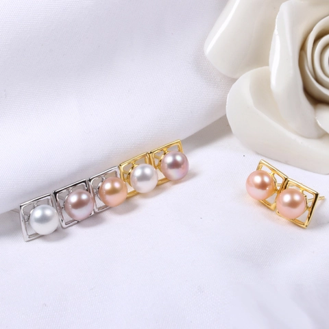 Ohrstecker Mit Natürlicher Süßwasserperle Und 925 Sterling Silber Ohrstecker Geometrisches Quadrat Elegant Damen