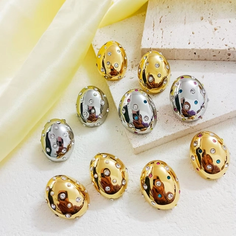 Pendientes De Botón Ovalados Estilo Francés De Acero Inoxidable Con Circonitas Y Perlas Artificiales Joyería Geométrica Para Mujer