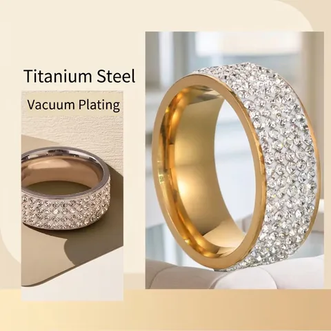 Anillo De Banda Ancha De Acero Inoxidable Con Varias Filas De Pedrería Joyería De Lujo Para Mujeres Y Hombres