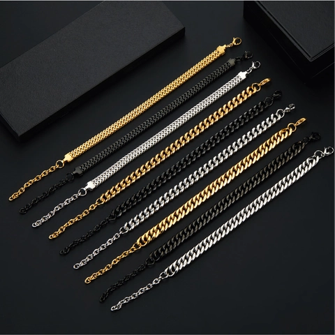Stainless Steel Cuban Link Bracelet Woven Chain Punk Hip Hop Jewelry For Men Women Vintage Adjustable Curb Chain