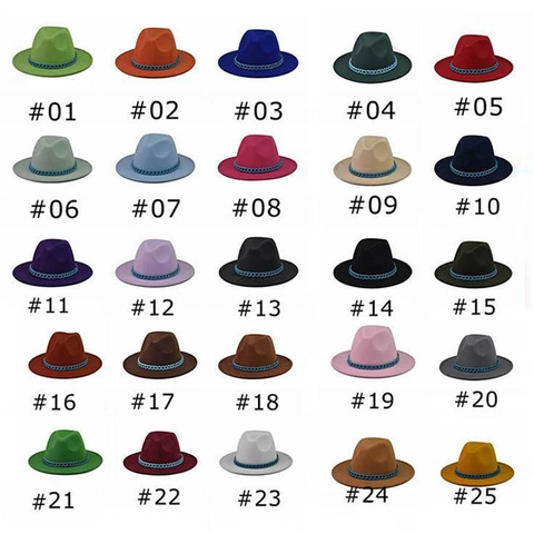 Unisex Wide Brim Cotton Polyester Fedora Hat With Colorful Chain Decoration Vintage Jazz Hat For Adults Kids Fashion