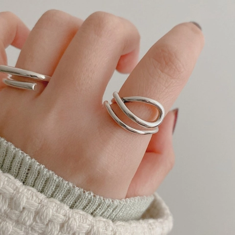 Minimalist 925 Sterling Silver Ring Adjustable Open Design Geometric Curve Line Fashion Jewelry For Women Daily Wear