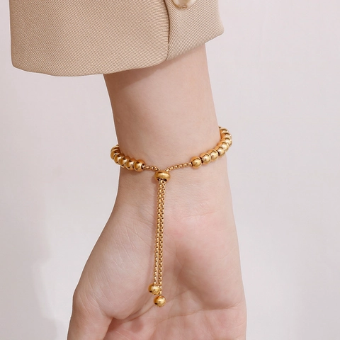 Stainless Steel Beads Bracelet With St Benedict Medal Religious Coin Pendant Adjustable Slider For Women Gold Silver Tone