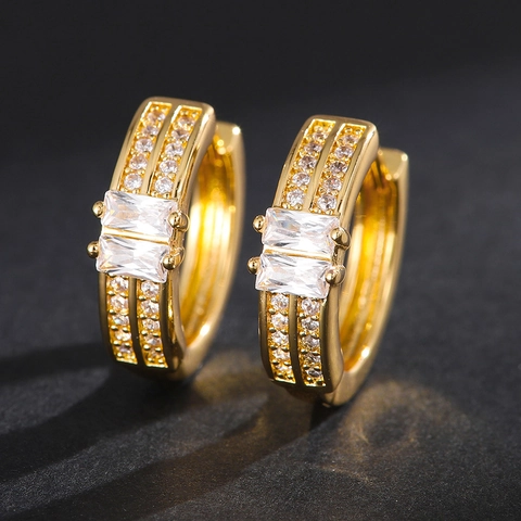 Vintage Geometric U-Shaped Gold Plated Hoop Earrings Inlaid With Zirconia Fashion Copper Jewelry For Women Wedding Daily Accessories