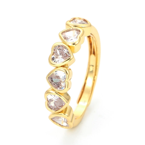 Fashion Heart Zirconia Copper Ring For Women Gold Platinum Plated Rainbow Open Adjustable Colorful Linked Heart Ring Jewelry