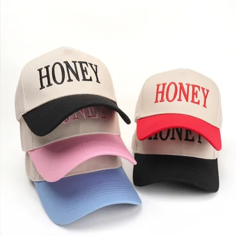 Cappello Da Baseball Cotone Ricamo Lettere Honey Blocchi Di Colore Visiera Curva Regolabile Moda Esterno Uomo Donna
