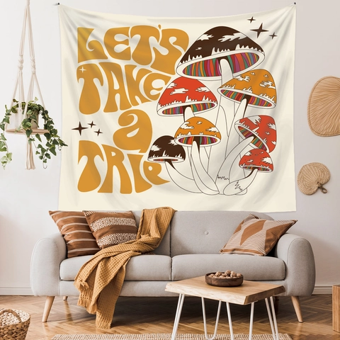 Tapiz De Pared De Champiñones Retro Decoración De Habitación Hippie Psicodélico Tela De Fondo Poliéster Boho