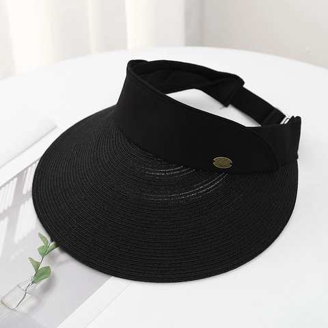 Women Straw Empty Top Sun Hat Wide Brim UV Protection Adjustable Summer Outdoor Beach Vacation Breathable