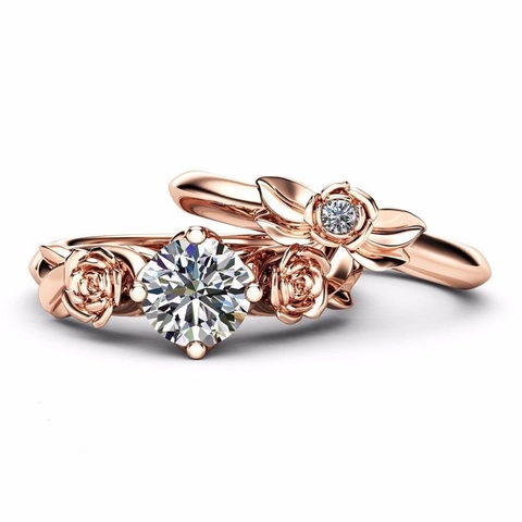Eleganter Legierung Rose Blume Ring Set Für Damen Romantische Strass Eingelegte Doppelschicht Stapelbare Schmuck Ringe Geschenk