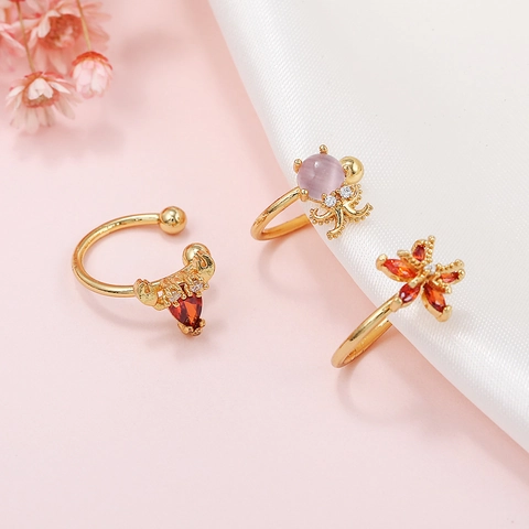 Ocean Series Ear Cuff Copper Zircon Sea Animal No Piercing Clip On Earrings Gold Plated Summer Beach Style For Women