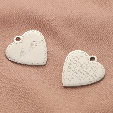 Colgante Corazón Acero Inoxidable 304 Grabado Montaña Versículo Bíblico Cruz Accesorio Fabricación Joyas DIY Religioso
