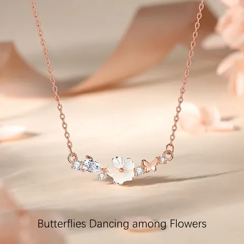 Elegante 925 Sterlingsilber Blume Schmetterling Halskette Für Damen Süß Frisch Floral Schlüsselbein Kette Strass Schmuck Geschenk