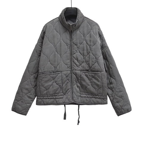 Women Quilted Jacket Stand Collar Zipper Padded Coat With Pockets Casual Solid Color Outerwear For Winter