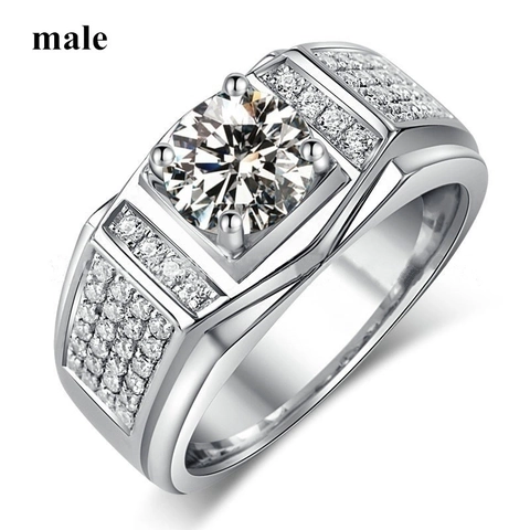 Luxus Legierung Zirkonia Eingelegt Herrenring Silberne Farbe Runder Hauptstein Breites Band Modeschmuck Für Hochzeitsfeier