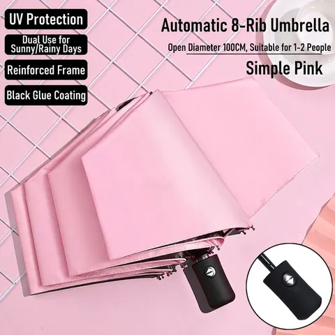 Automatic Folding Umbrella UV Protection UPF50 Black Glue Coating Windproof Portable Rainproof Sunscreen Large Canopy