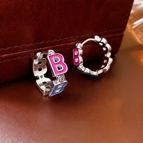 Buchstabe B Hoop Ohrringe Mit Bunter Emaille Zirkonia Kupferbasis Und Silver Earring Post Modeschmuck Für Damen