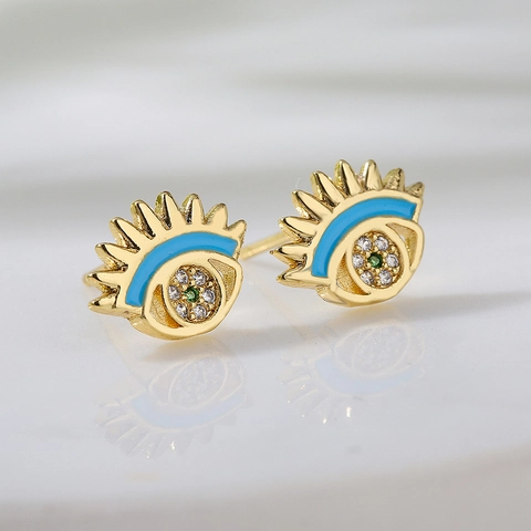 Orecchini A Lobo Malocchio Rame Placcato Oro Zirconia Smalto Geometrico Occhio Blu Gioielli Da Donna