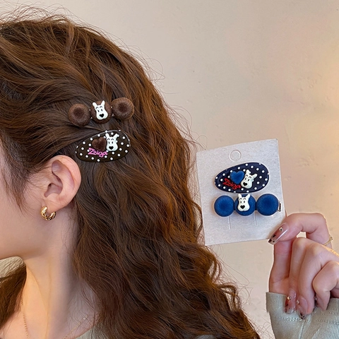 Pinces À Cheveux Chiot Velours Pois Pompon Bec De Canard Style Coréen Accessoires Cheveux Mignons Femmes Filles