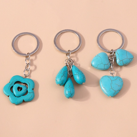 Portachiavi in Lega di Zinco Turchese Vintage Etnico per Donna Ciondolo a Cuore Fiore Goccia d'Acqua Borsa Auto Portachiavi Gioielli