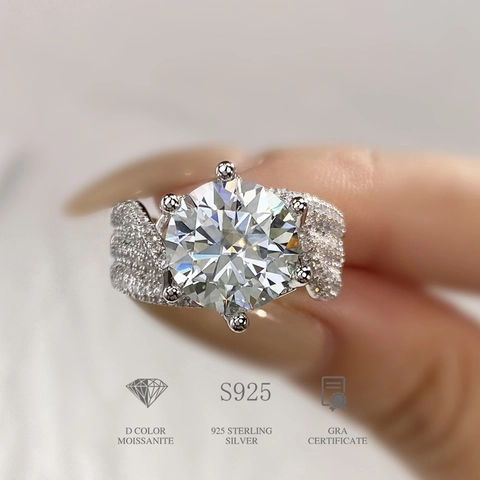 Luxury D Color Moissanite Wedding Ring 925 Sterling Silver Round Cut Pave Engagement Ring With GRA Certificate For Women