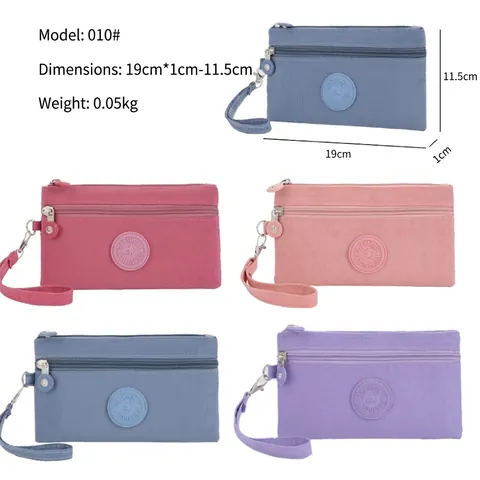 Nylon Mini Phone Bag Multi Zipper Compartments Coin Purse With Wristlet Strap Waterproof Casual Solid Color Handbag