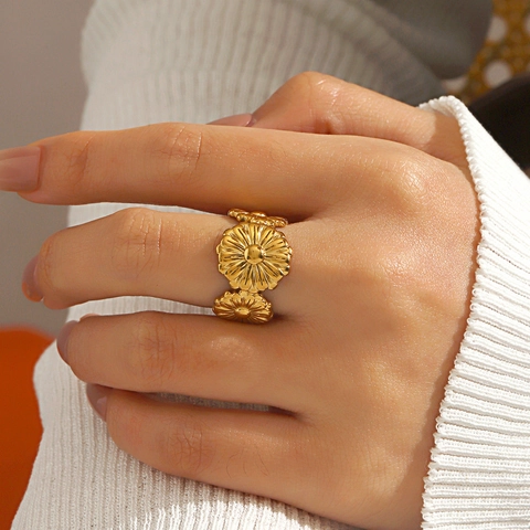 Anillo De Flor De Margarita Acero Inoxidable Ajustable Banda Abierta Estilo Retro Francés Joyas Para Mujer