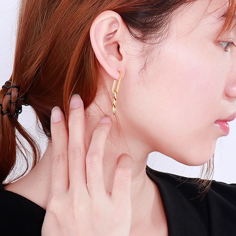 Pendientes Colgantes De Cadena Geométrica De Acero Inoxidable Estilo Industrial Minimalista Para Mujeres