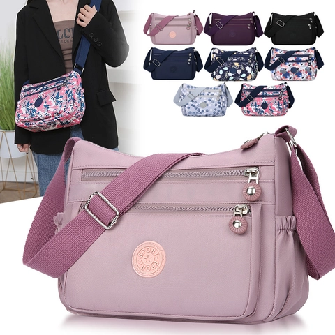 Women Nylon Crossbody Bag Waterproof Multi-Pocket Shoulder Bag Travel Purse Adjustable Strap Printed Casual Lightweight