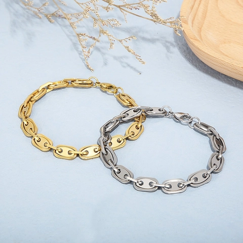 Bracciale A Maglia Marina Acciaio Inossidabile Naso Di Maiale Chicco Di Caffè Catena Hip Hop Street Style Gioielli