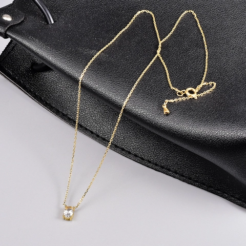 Minimalist Titanium Steel Rhinestone Pendant Necklace For Women 18K Gold Plated Waterdrop Oval Gemstone Clavicle Chain Jewelry