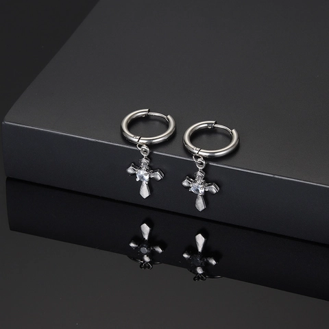 Kreuz Anhänger Creolen Titan Stahl Zirkon Minimalism Punk Streetwear Hip Hop Schmuck Für Herren Damen