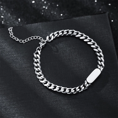 Titanstahl Panzerkette Armband Und Halskette Mit Rechteckigem ID-Schild Silber Hiphop Schmuck Für Herren Damen Alltag