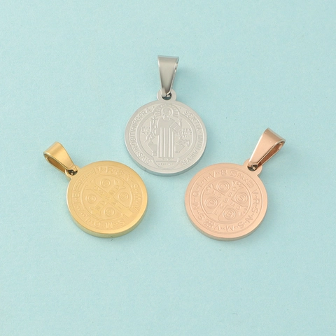 Sint Benedictus Medaille Hanger Rond Roestvrij Staal Religieus Kruis Charm Spiegelgepolijst Vintage Sieraden Accessoire