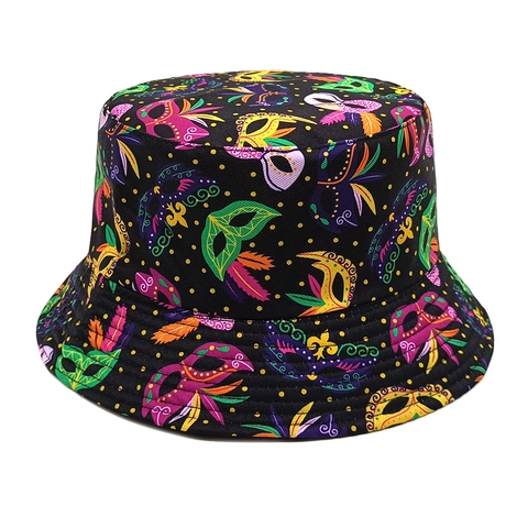 Chapeau Bob Imprimé Masque Plume Mardi Gras Polyester Protection Solaire Rétro Festival Unisexe