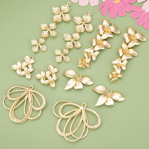 Flower Leaf Branch DIY Jewelry Accessories Copper Charms For Earrings 18K Gold Plated Elegant Botanical Pendants