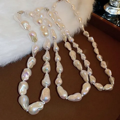 Collana Di Imitazione Perla Artificial Barocca Geometrica Irregolare Lucentezza Iridescente Retro Francese Catena Di Clavicole Per Donna Gioielli